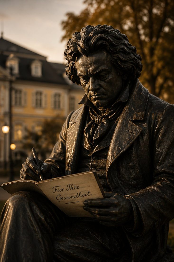 Beethoven-Denkmal in Bonn im Abendlicht